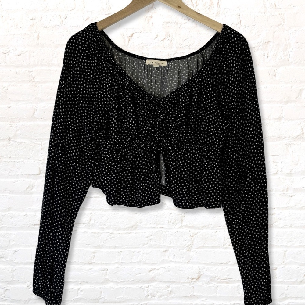 LA Hearts By PacSun Black White  Long Sleeve Babydoll Crop Top M